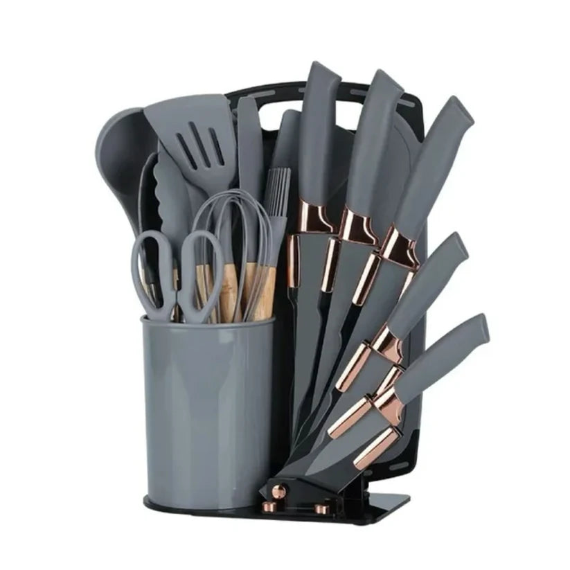 Set Utensilios De Cocina Zebbris Silicona Juego De Cuchillos X19 GRIS