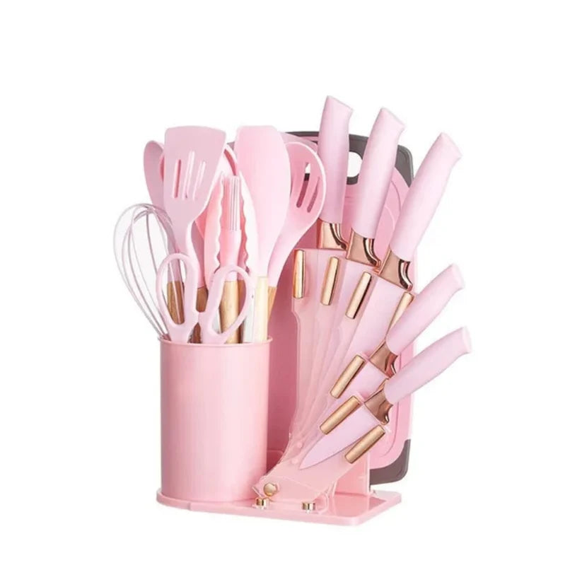 Set Utensilios De Cocina Zebbris Silicona Juego De Cuchillos X19 ROSA