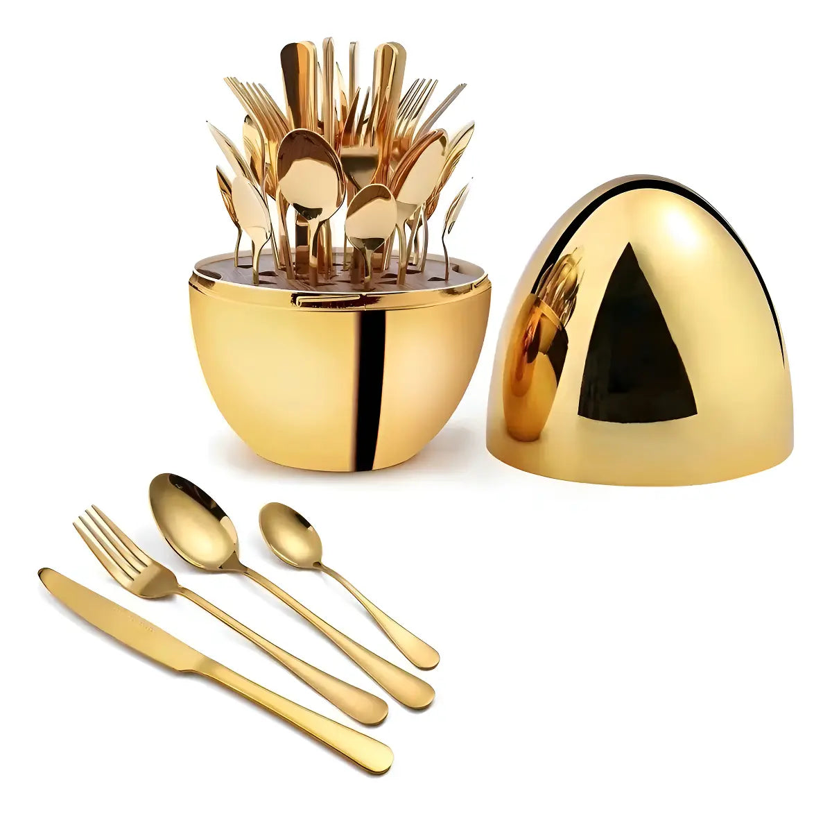Juego De Cubiertos 24pcs Acero Inoxidable Gold Estuche Huevo Color Dorado