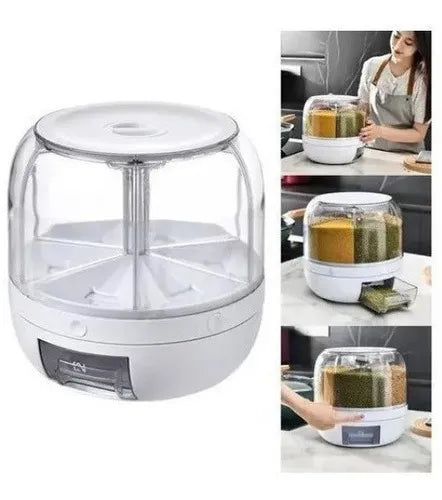 Dispensador De Alimentos Giratorio Con 6 Divisiones Para Granos