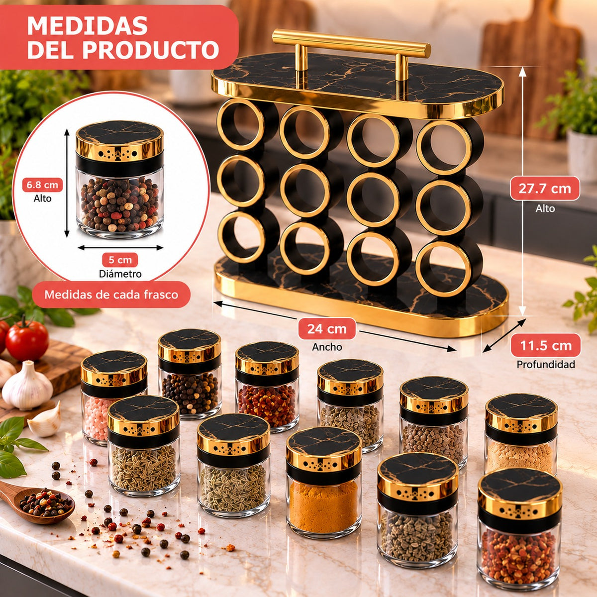 Especiero Condimentero 12 Frascos Zebbris Efecto Mármol Cocina