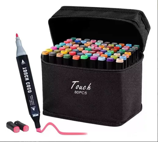 marcadores doble punta x 80pcs base de alcohol