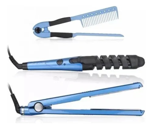 Combo Nano Titanium Plancha, Peine Y Rizador