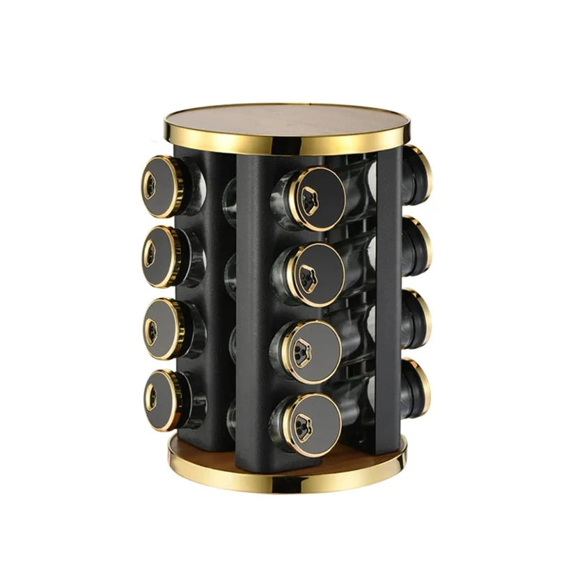 Especiero Condimentero Giratorio Zebbris x 16 Piezas Negro Con Dorado