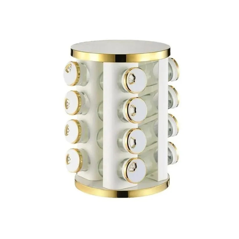 Especiero Condimentero Giratorio Zebbris x 16 Piezas Blanco Con Dorado