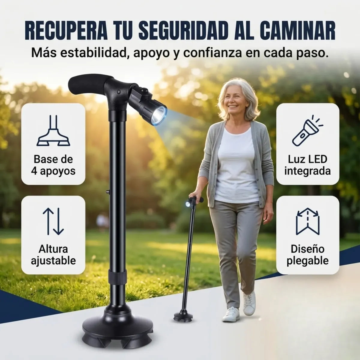 Baston Ortopedico Trusty Cane Con Linterna Luz Led Plegable