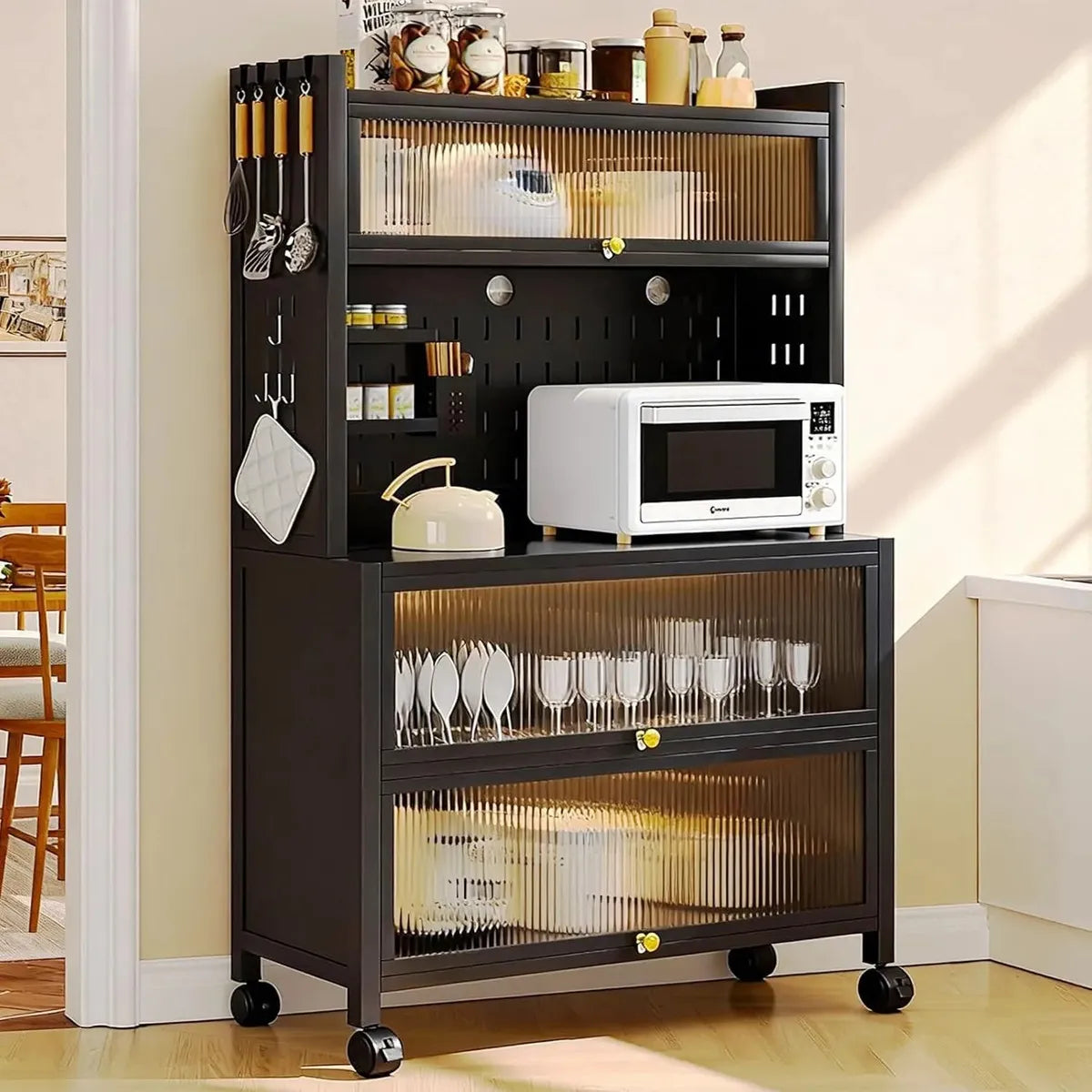 Organizador Cocina Multiusos Gabinete Metal Aparador Mueble Negro