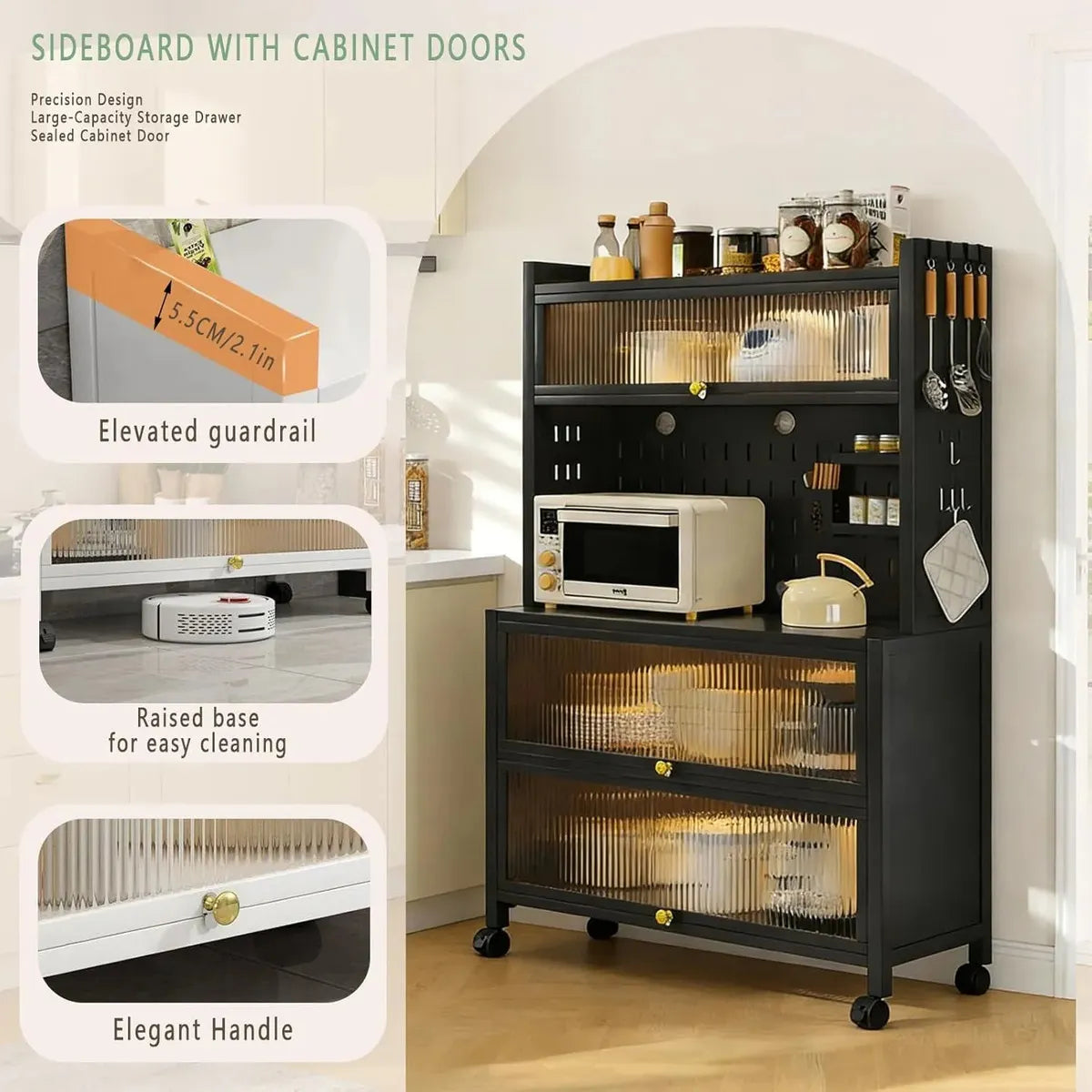 Organizador Cocina Multiusos Gabinete Metal Aparador Mueble Negro