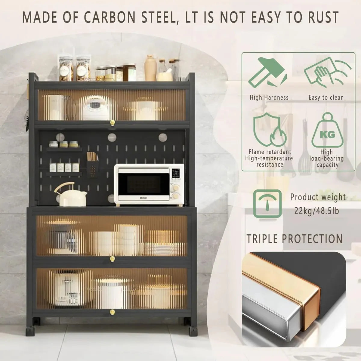 Organizador Cocina Multiusos Gabinete Metal Aparador Mueble Negro