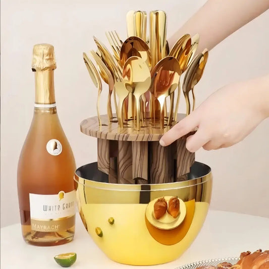 Juego De Cubiertos 24pcs Acero Inoxidable Gold Estuche Huevo Color Dorado