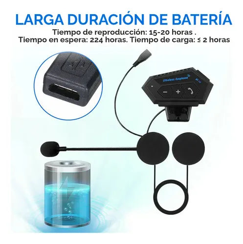 Intercomunicador Auriculares Casco Bluetooh Bt12 Moto Musica Sikeo Color Negro