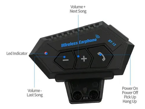 Intercomunicador Auriculares Casco Bluetooh Bt12 Moto Musica Sikeo Color Negro