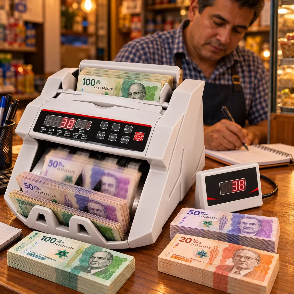 💵 CONTADORA DE BILLETES CON DETECCIÓN UV Y MG + PANTALLA ADICIONAL
