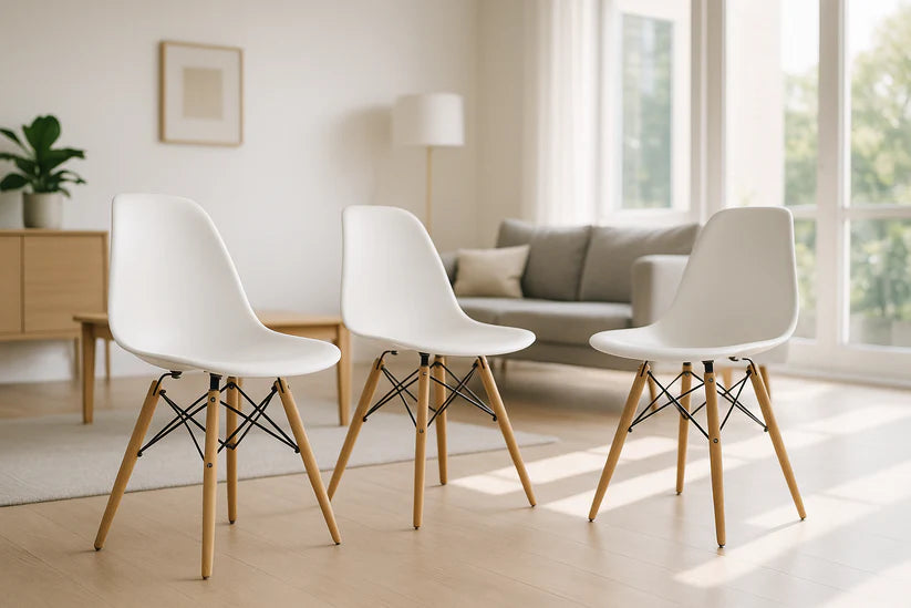 Juego de 3 sillas de mesa de comedor Charles Eiffel Eames marco de madera
