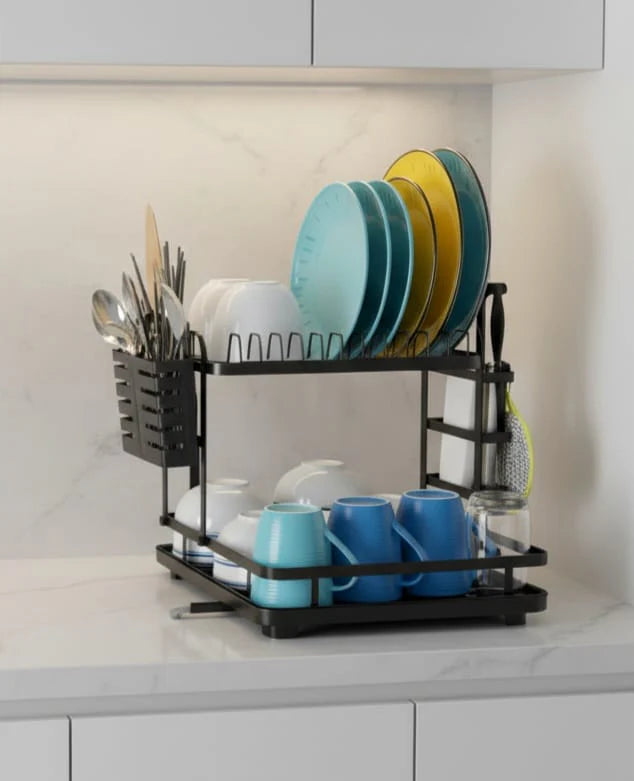 Organizador Y Escurridor Inde Platos Loza Cubiertos Seca Platos Negro