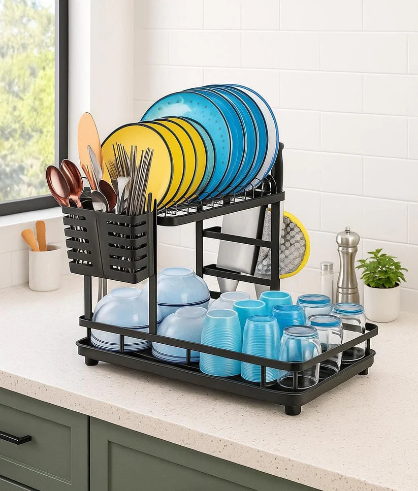 Organizador Y Escurridor Inde Platos Loza Cubiertos Seca Platos Negro