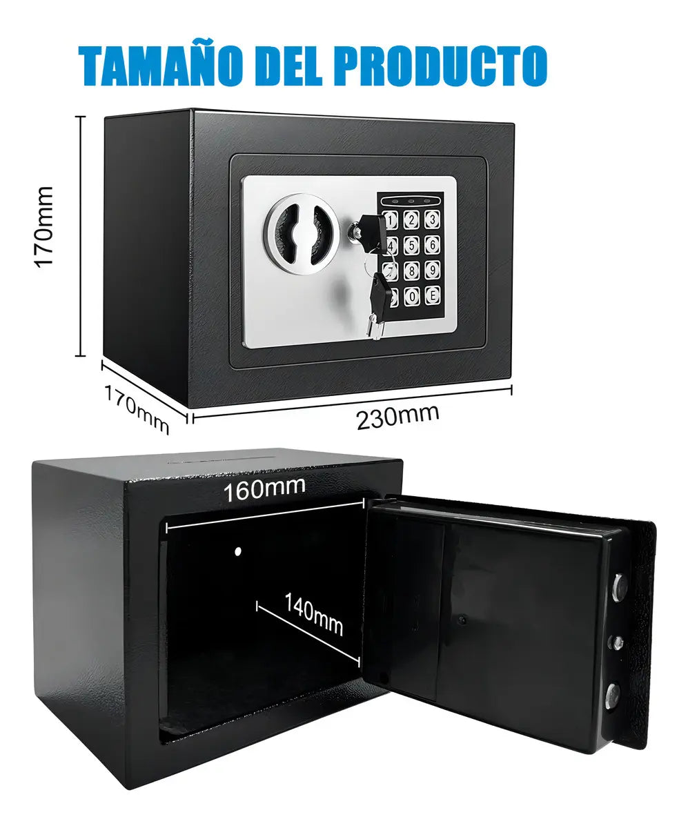 Caja Fuerte Digital De Alta Seguridad Con Código Y Llave Color Negro