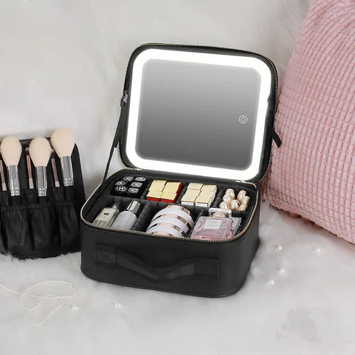 Estuche De Maquillaje Con Espejo Luz Led Cosmetiquera