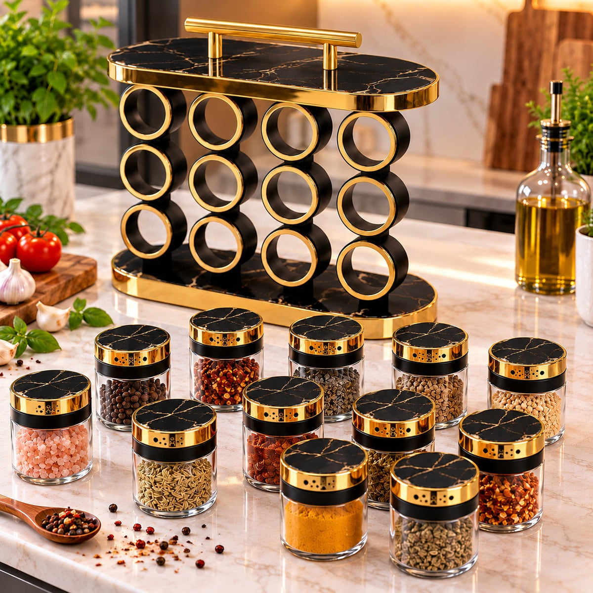 Especiero Condimentero 12 Frascos Zebbris Efecto Mármol Cocina