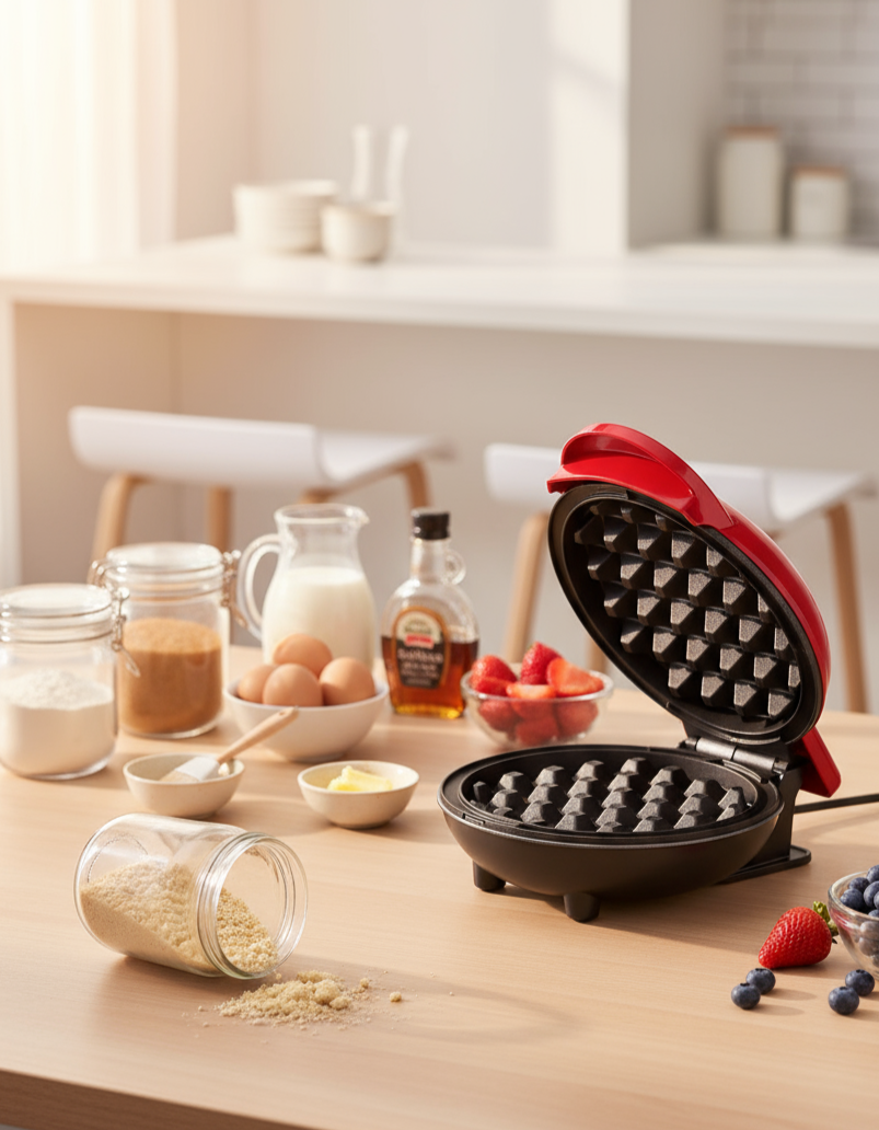 mini waflera redonda antiadherente electrica pancakes