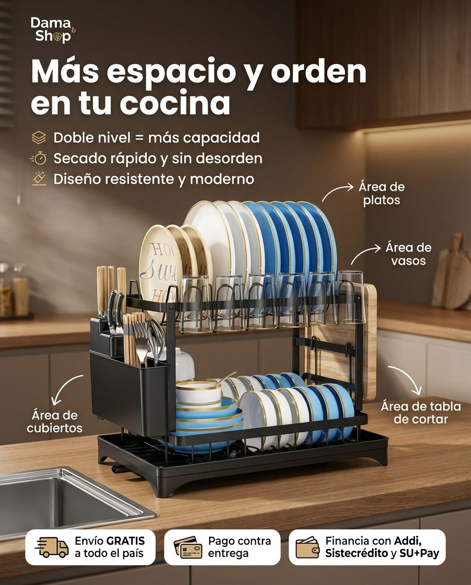 Escurridor De Platos 2 Niveles Multifuncional Organizador