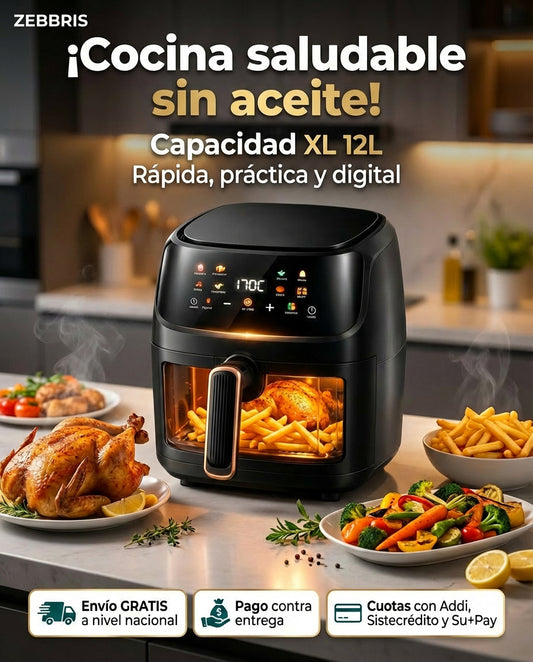 Freidora De Aire Sin Aceite 12l  Digital Color Negro 110v