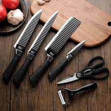 Juego Kit Set Cuchillos Todo En Uno 6 Piezas Profesionales Color Negro