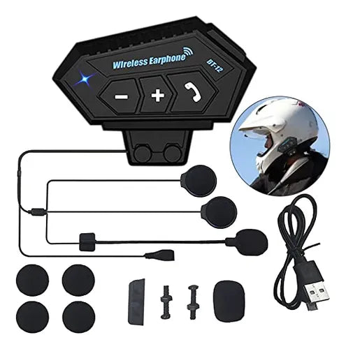 Intercomunicador Auriculares Casco Bluetooh Bt12 Moto Musica Sikeo Color Negro